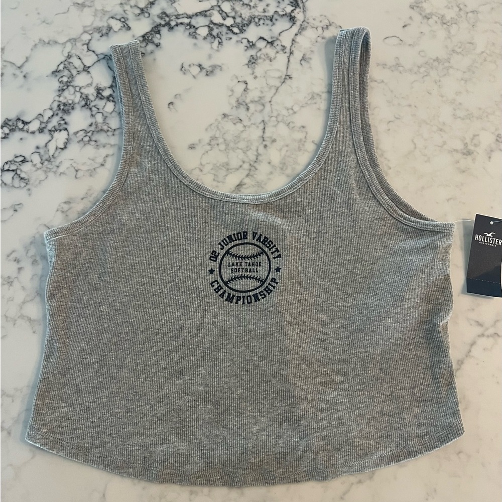 Hollister Ribbed Cropped Gray Tank Top Varsity Championship Lake Tahoe XL New